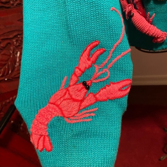Vintage embroidered Michael Simon sweater cardigan beaded lobster designer rare - Picture 10 of 15
